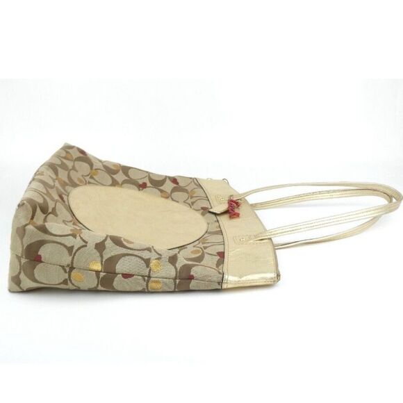 Coach Laura Signature Secret Admirer Tote Gold Red Hearts - Picture 5 of 14